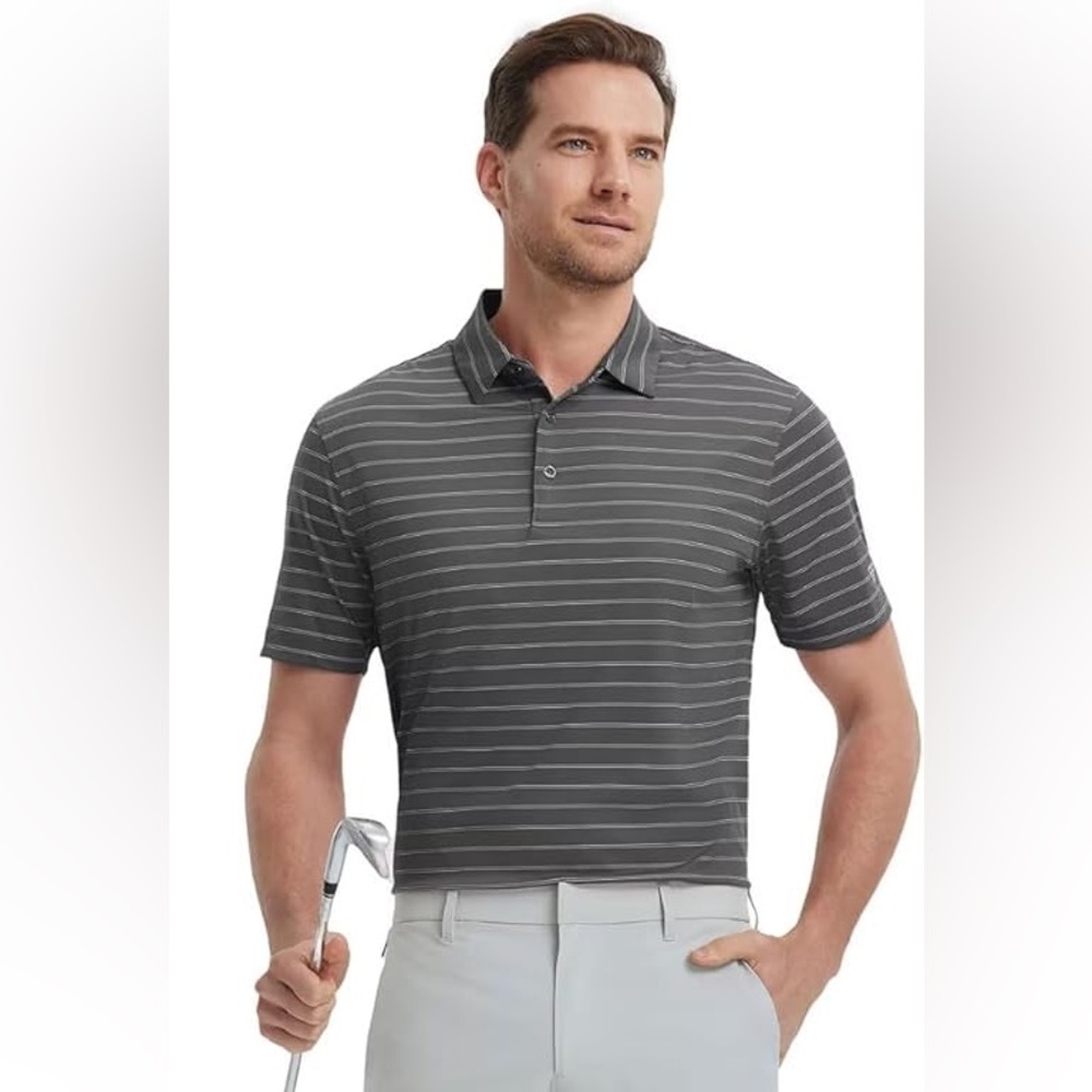 Maelreg Striped Short Sleeve Water-Resistant Breathable Collared Polo Golf Shirt